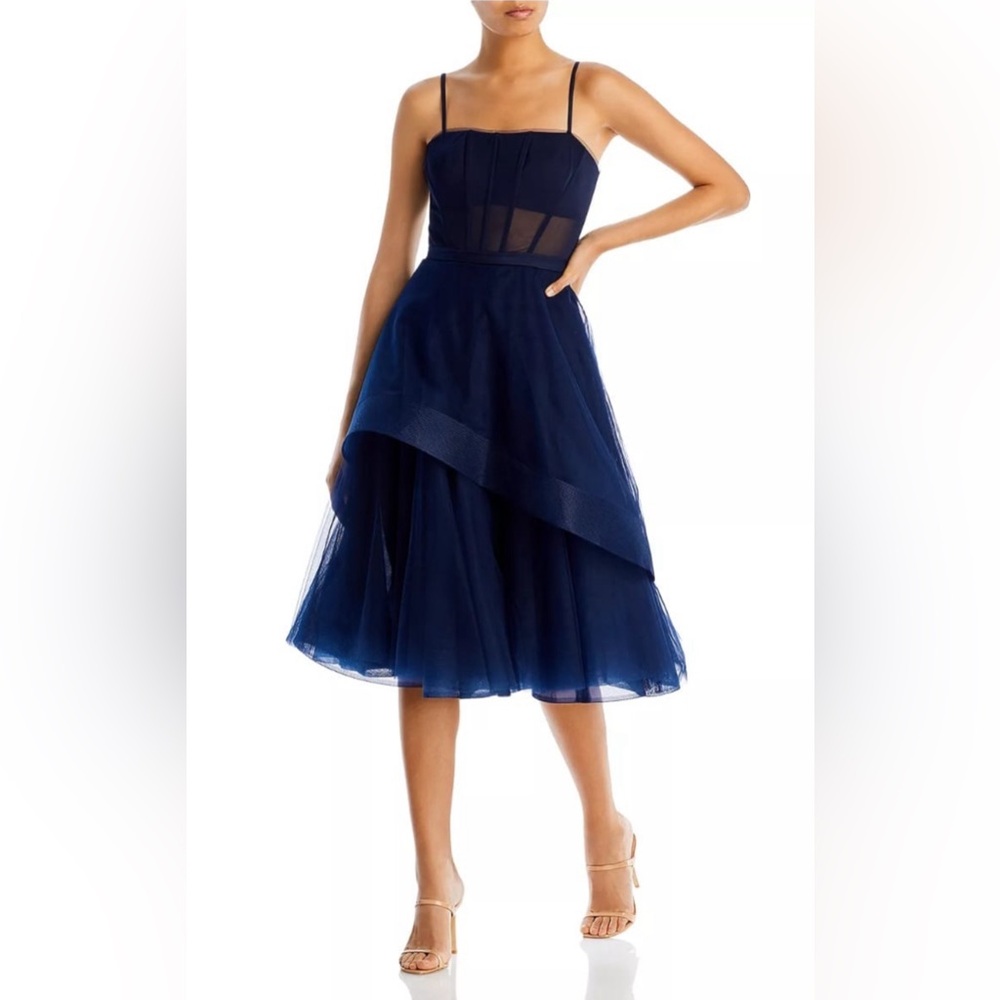 BCBGMaxAzria Navy Blue Midi Tulle Dress
